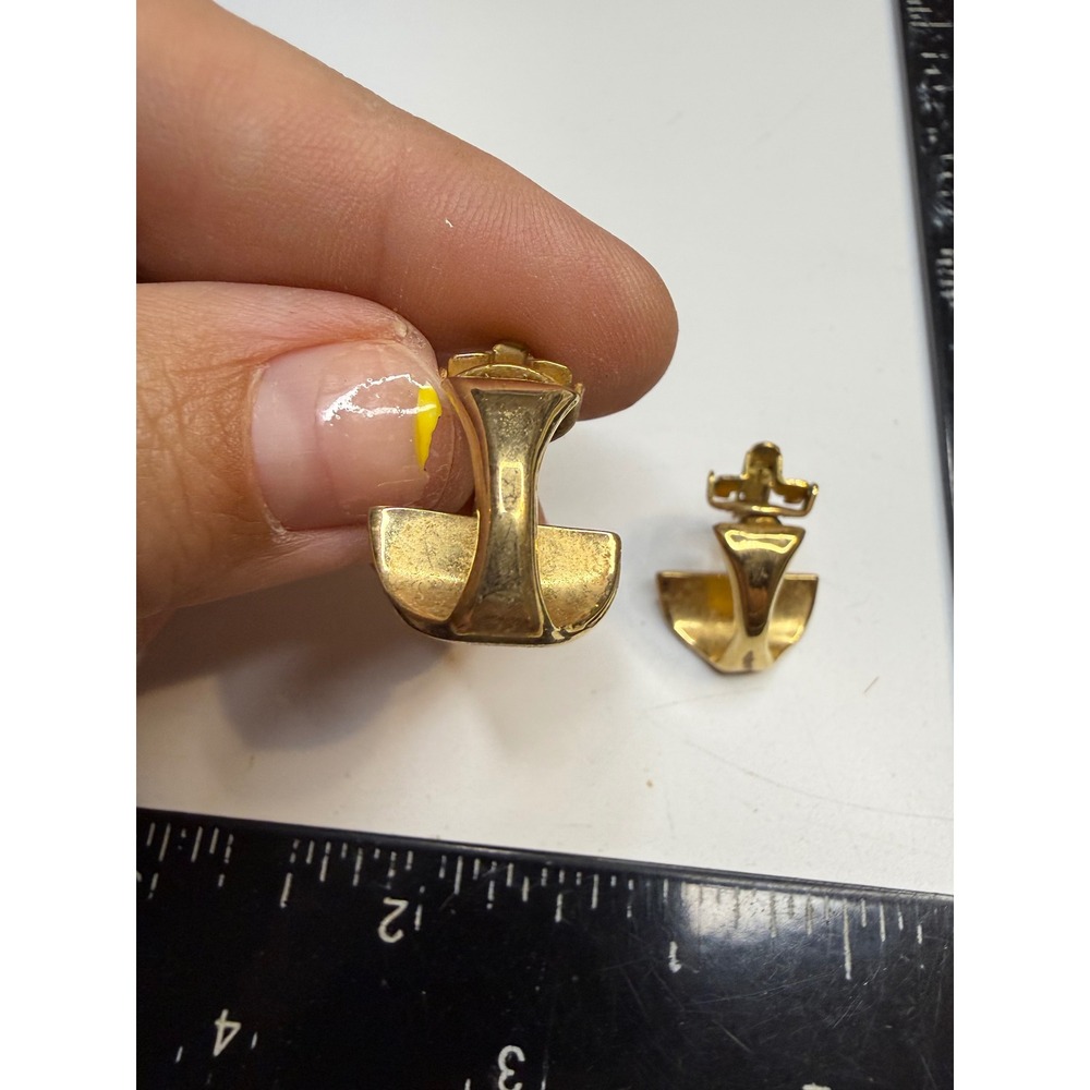 Direction One Gold Tone Geometric Modernist Sculptural Clip On Earrings